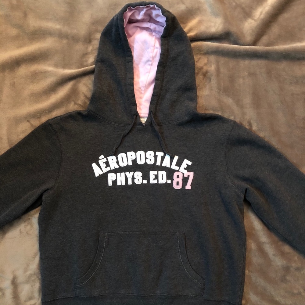 💗 Aeropostale Gray & Pink Hooded Sweatshirt Sz M